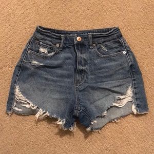 Blue Denim Shorts “Comfort Stretch Waistband” Highest Rise Mom Short American E.